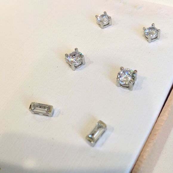 NWOT Women's Rachel Zoe Sterling Silver Stud Earrings Set of 3 Original Box - Picture 2 of 2